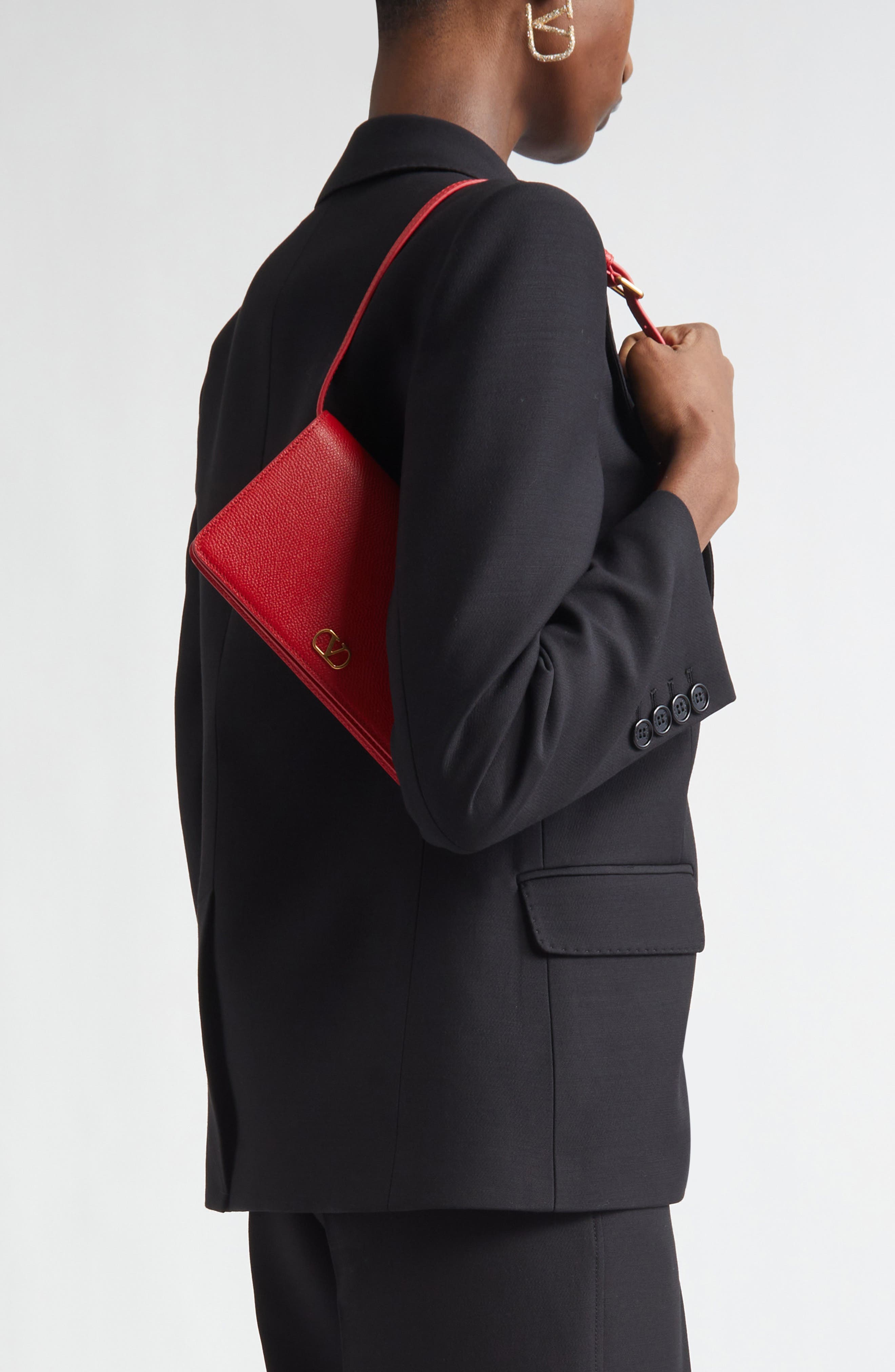 Mini VLOGO Leather Shoulder Bag, Alternate, color, RED