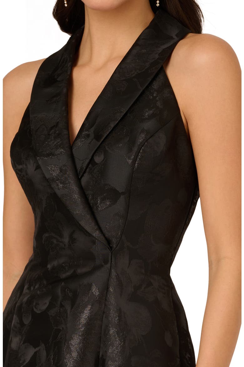 Metallic Floral Jacquard Sleeveless Fit & Flare Cocktail Dress, Alternate, color, BLACK