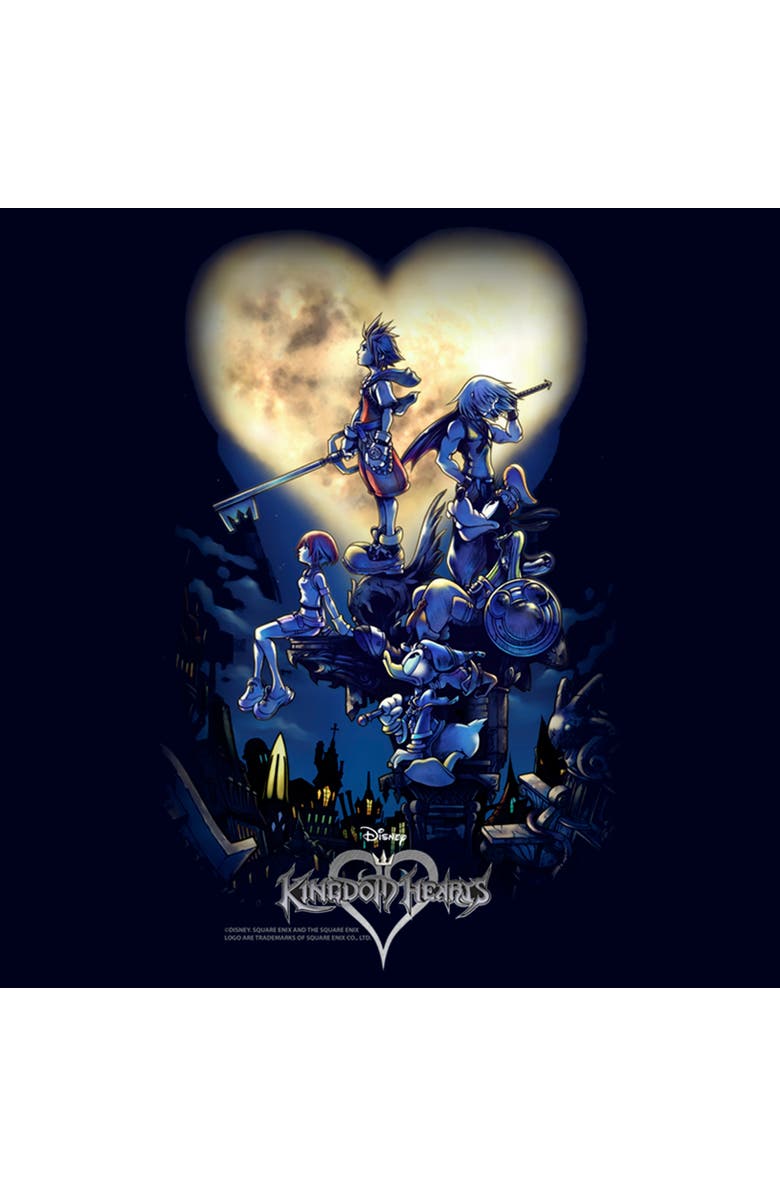 Kingdom Hearts Men's Kingdom Hearts 1 Box Art  Graphic T-Shirt, Alternate, color, Navy Blue