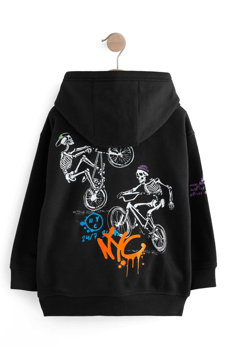 NEXT Kids' Skleton Biker Fleece Hoodie, Alternate, color, Black