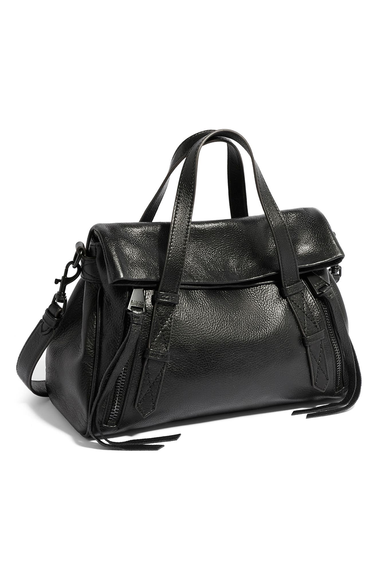 AIMEE Bali Double Entry Leather Satchel, Alternate, color, Black Vintage