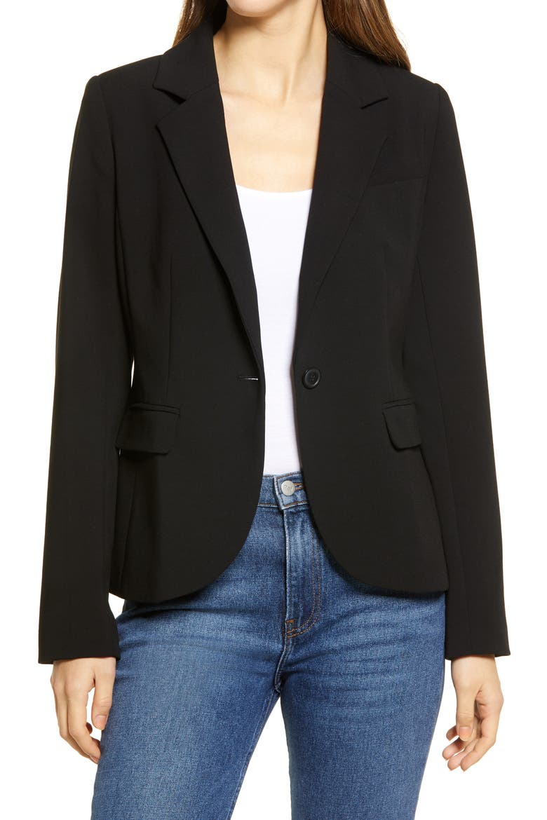 Twill Blazer, Main, color, BLACK