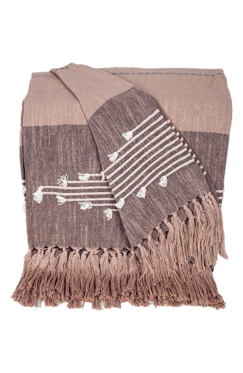 PARKLAND COLLECTION Adonia Fringe Throw Blanket, Main, color, Grey Brown