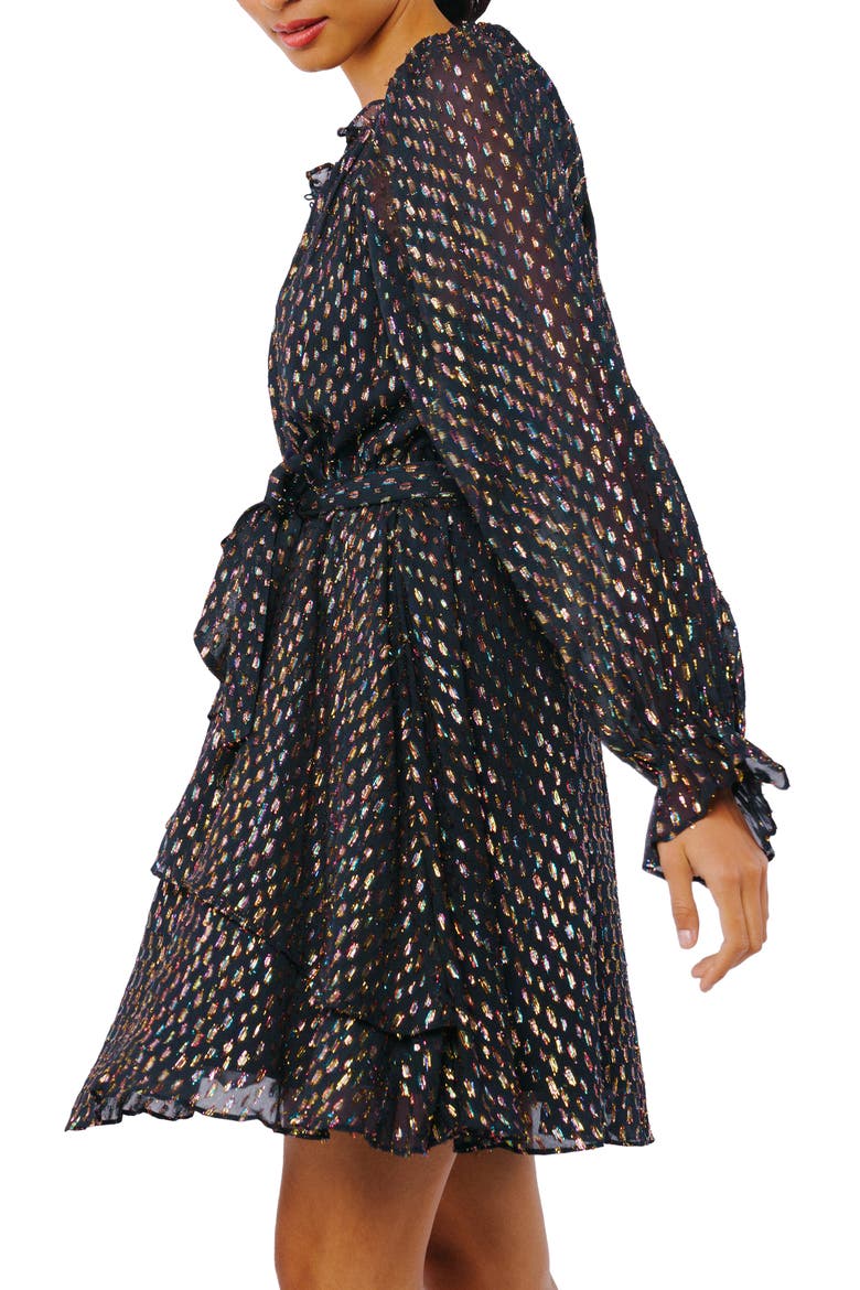 Kerina Metallic Tie Waist Long Sleeve Dress, Alternate, color, NAVY MULTI