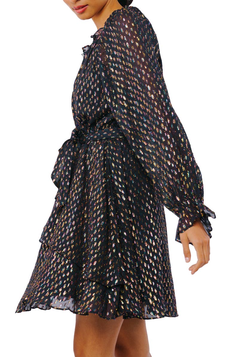 CIEBON Kerina Metallic Tie Waist Long Sleeve Dress, Alternate, color, 