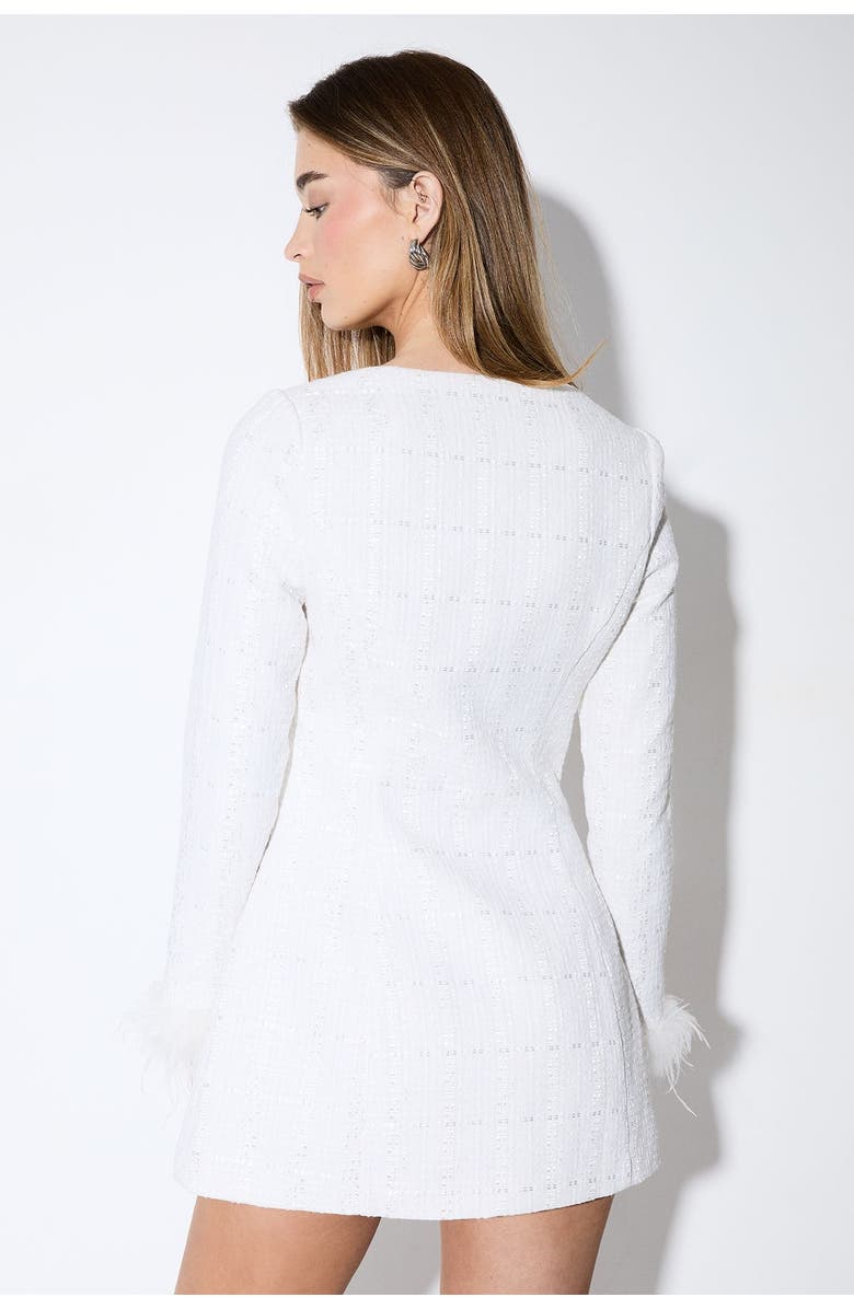 MissPap Boucle Feather Trim Mini Dress, Alternate, color, White
