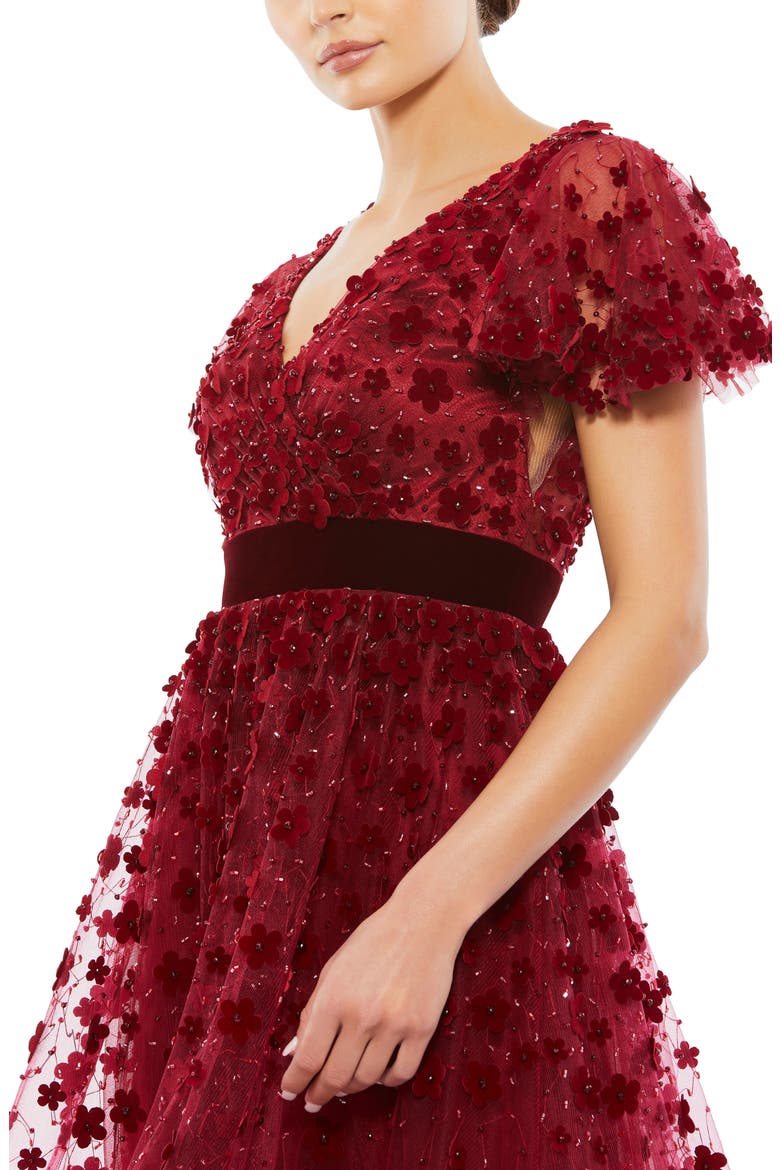 Embellished Butterfly Sleeve Velvet Hem Midi Dress, Alternate, color, BURGUNDY