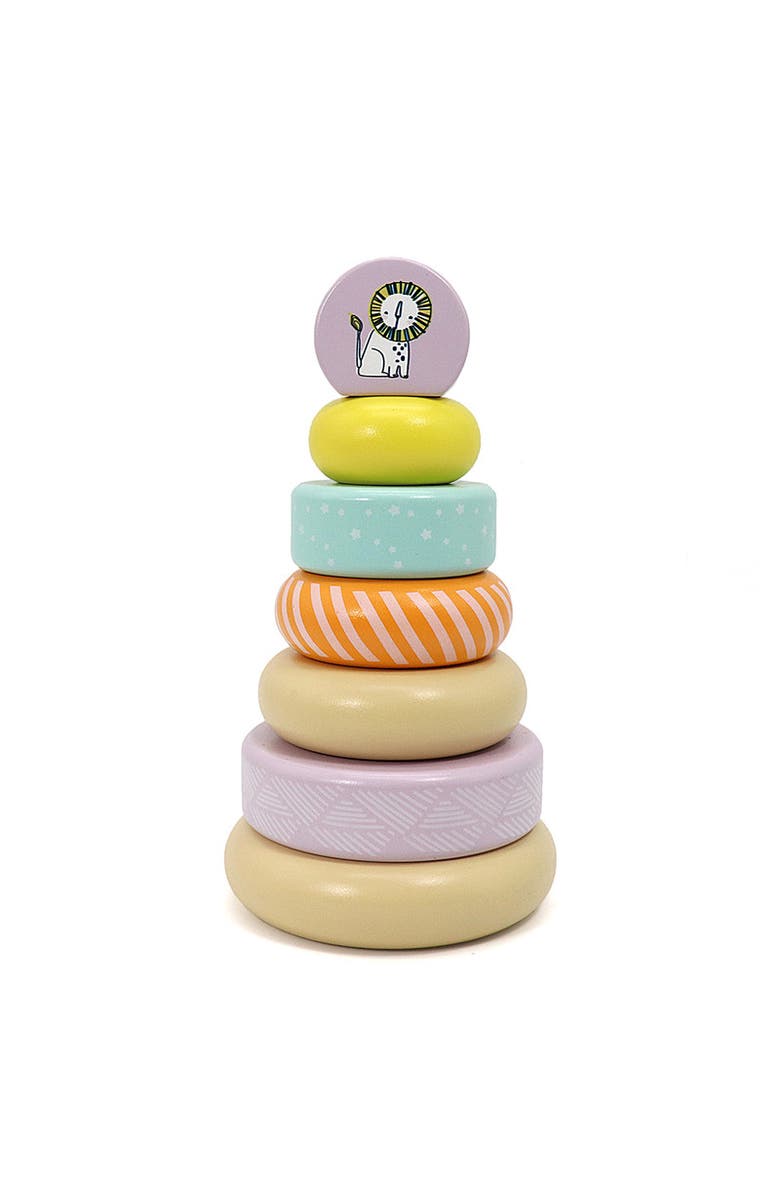Leo & Friends Wooden Stacking Toys, 6 Wooden Rings, 1 Lion Crown On Top, Main, color, Purple