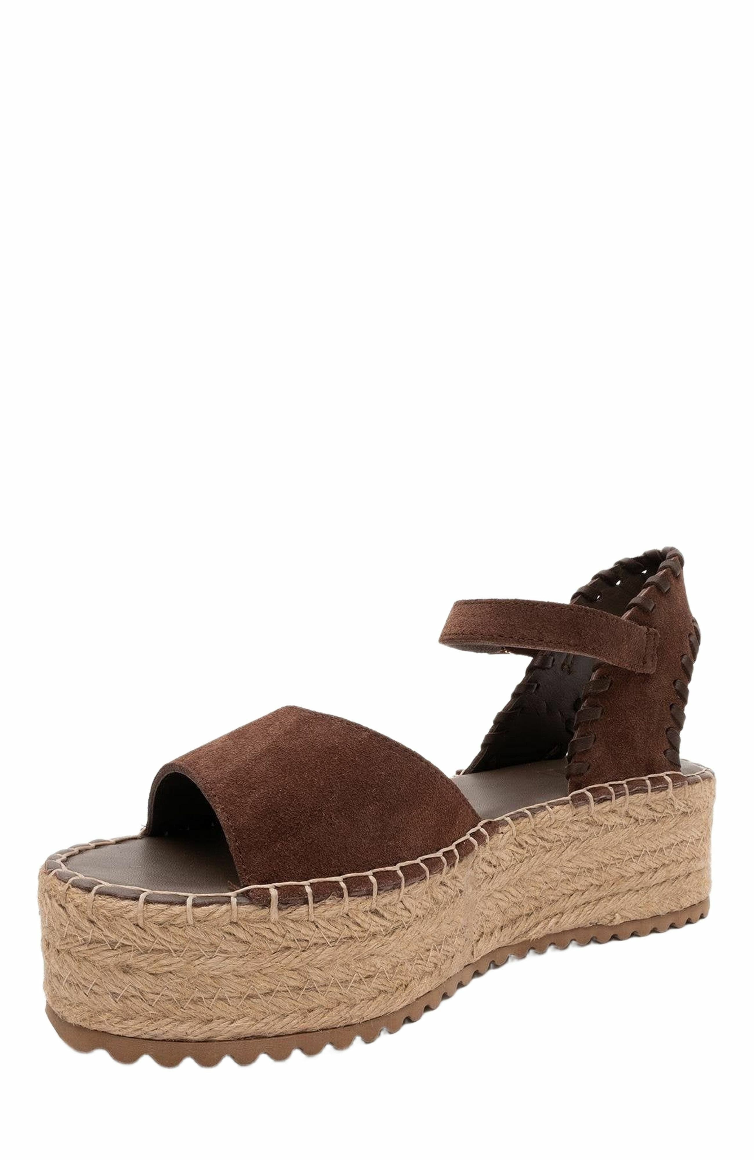 Serez Leather Platform Espadrilles Sandal, Alternate, color, Brown Suede Leather