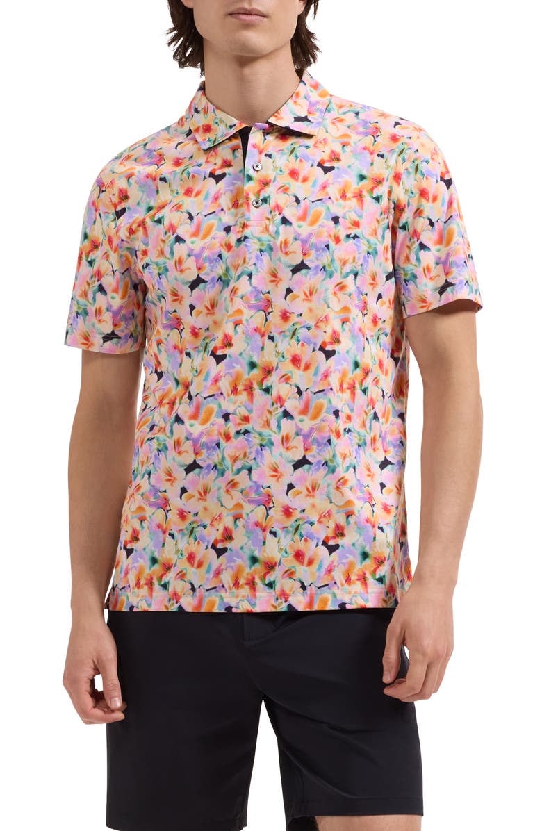Bugatchi Hendrix Floral Pima Cotton Polo, Main, color, Peach