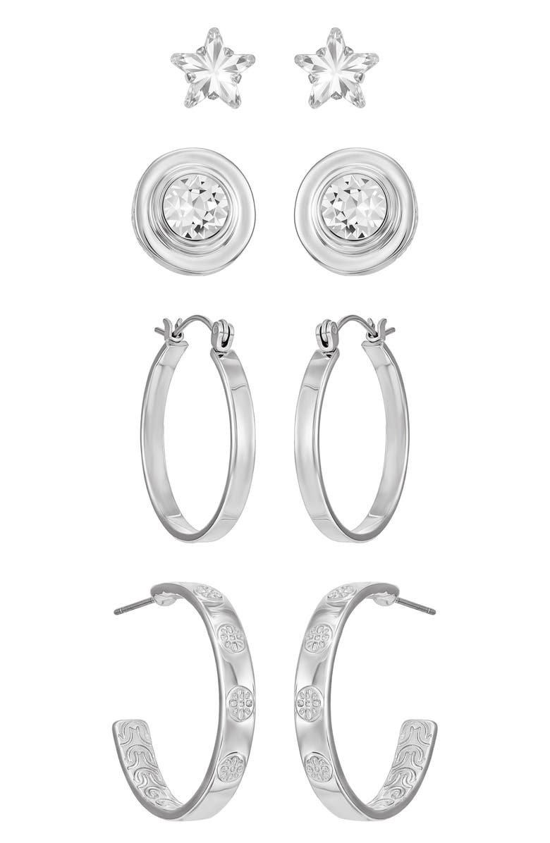 True Religion 4-Pack Assorted Stud & Hoop Earrings, Alternate, color, Silver Tone