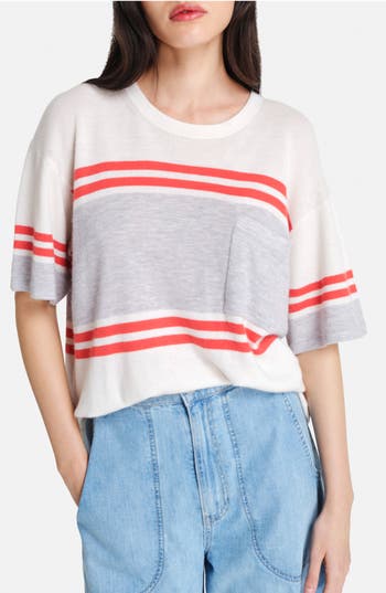 Twp Engineered Stripe Cashmere T-shirt In Gray