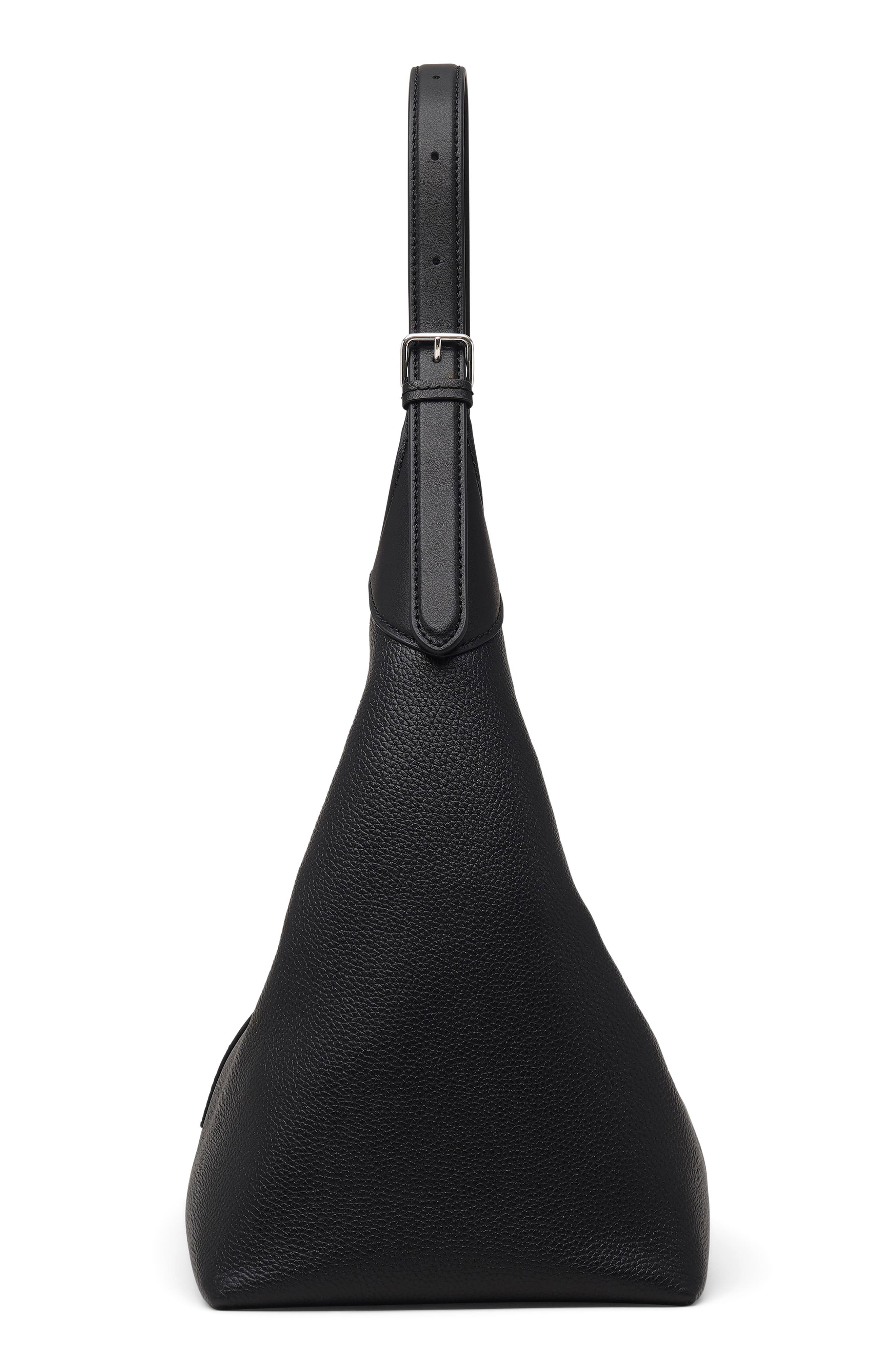 The Belted Sack Leather Shoulder Bag, Alternate, color, BLACK