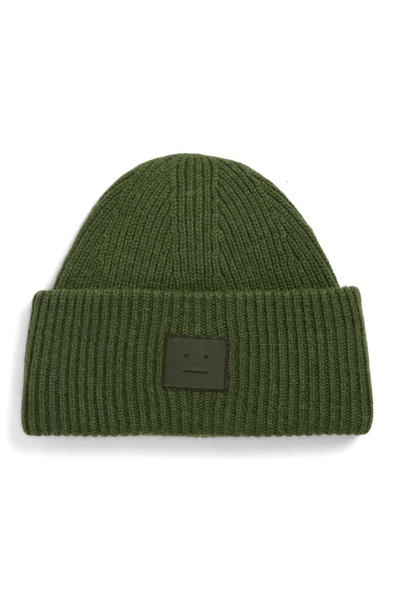 Pana Face Patch Wool & Yak Hair Blend Rib Beanie, Main, color, BOTTLE GREEN