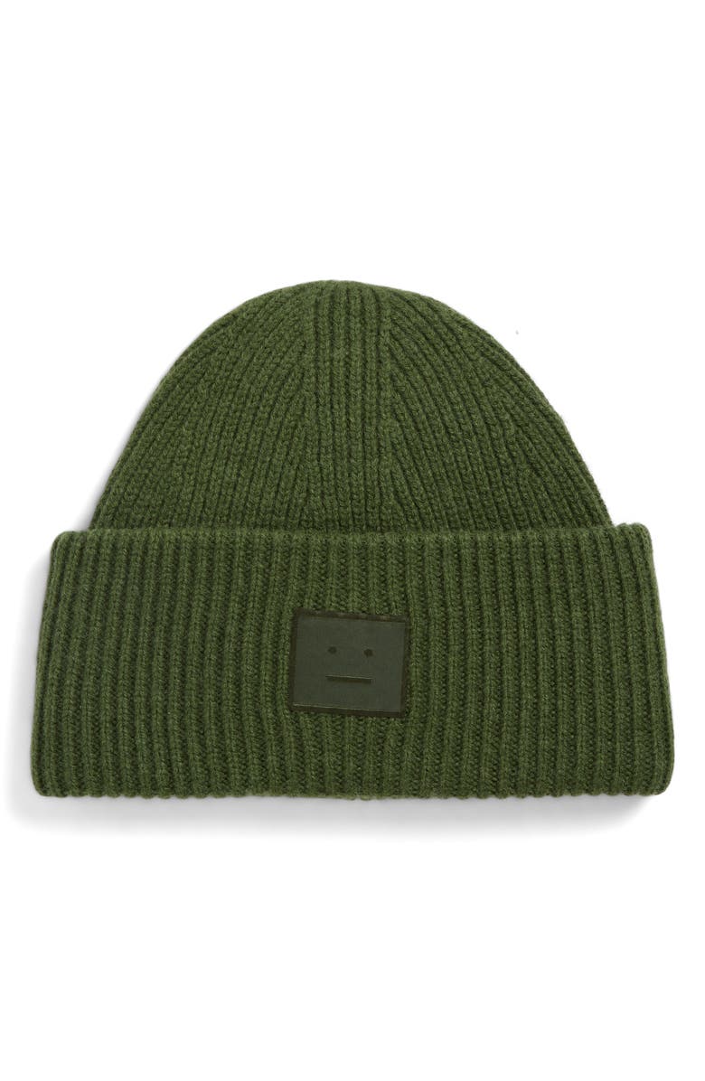 Acne Studios Pana Face Patch Wool & Yak Hair Blend Rib Beanie, Main, color, Bottle Green