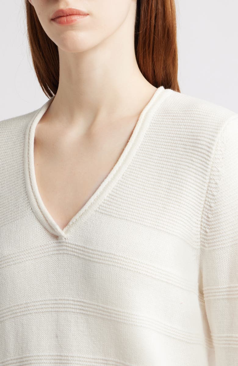 NIC+ZOE Textured Cotton & Cashmere Blend V-Neck Sweater, Alternate, color, Classic Cream