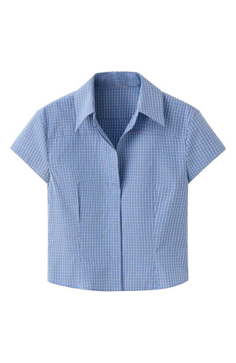 MANGO Starring Hailey Bieber Gigi Check Print Crop Cotton Shirt, Alternate, color, Blue