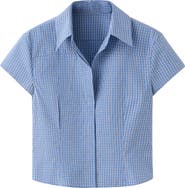 MANGO Starring Hailey Bieber Gigi Check Print Crop Cotton Shirt