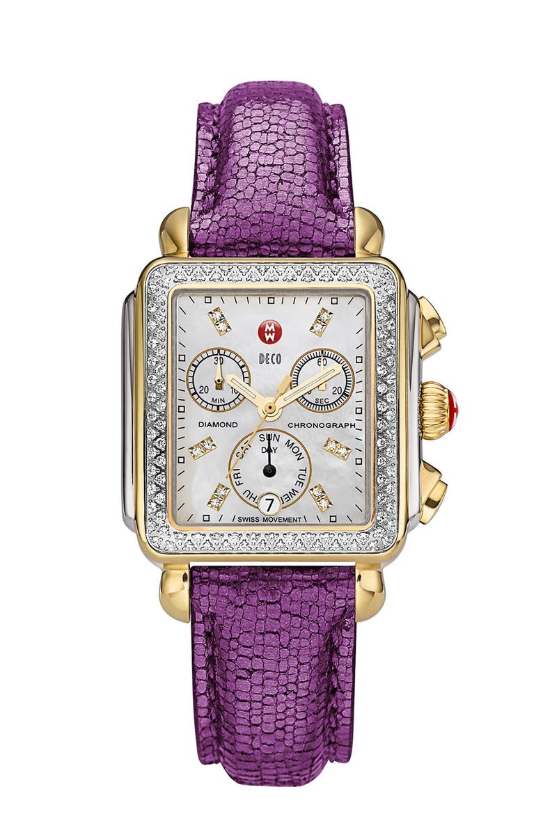 Deco Diamond Diamond Dial Two-Tone Watch Case, 33mm x 35mm, Alternate, color, SILVER/ GOLD