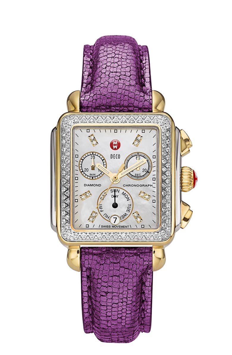 MICHELE Deco Diamond Diamond Dial Two-Tone Watch Case, 33mm x 35mm, Alternate, color,