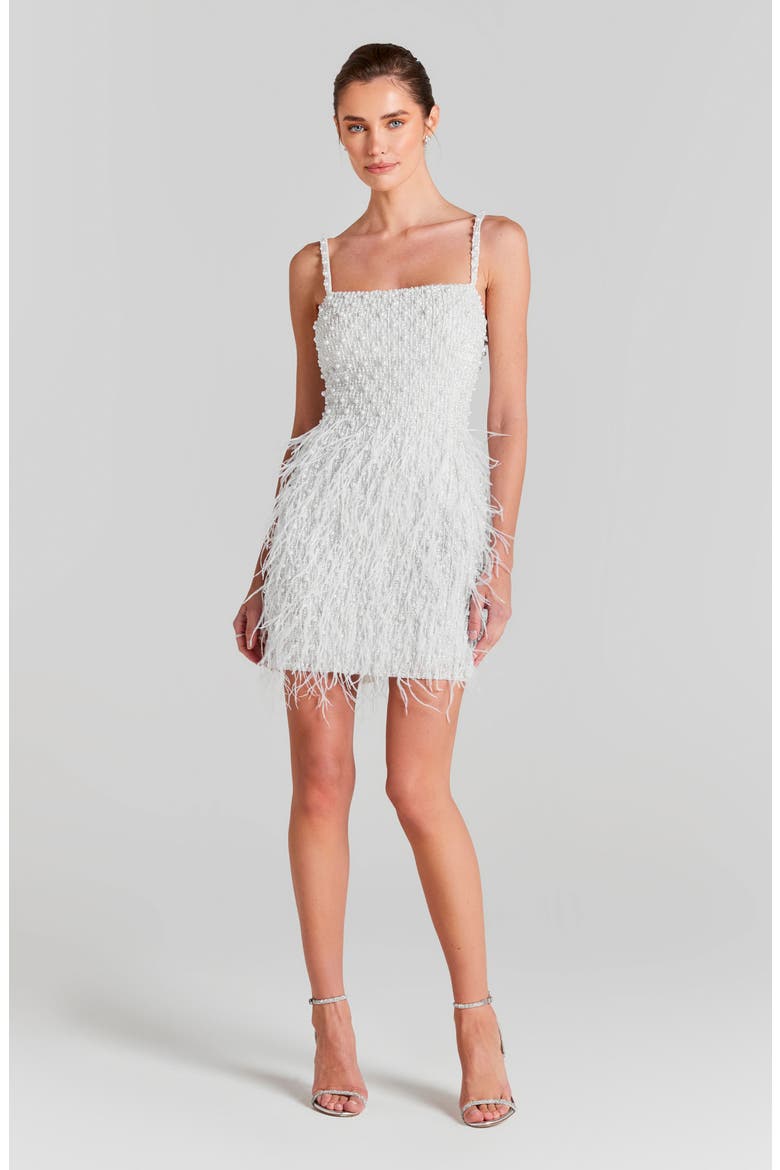 Carrie Feather & Bead Cocktail Minidress, Alternate, color, WHITE