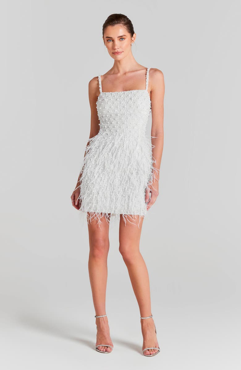 NADINE MERABI Carrie Feather & Bead Cocktail Minidress, Alternate, color,
