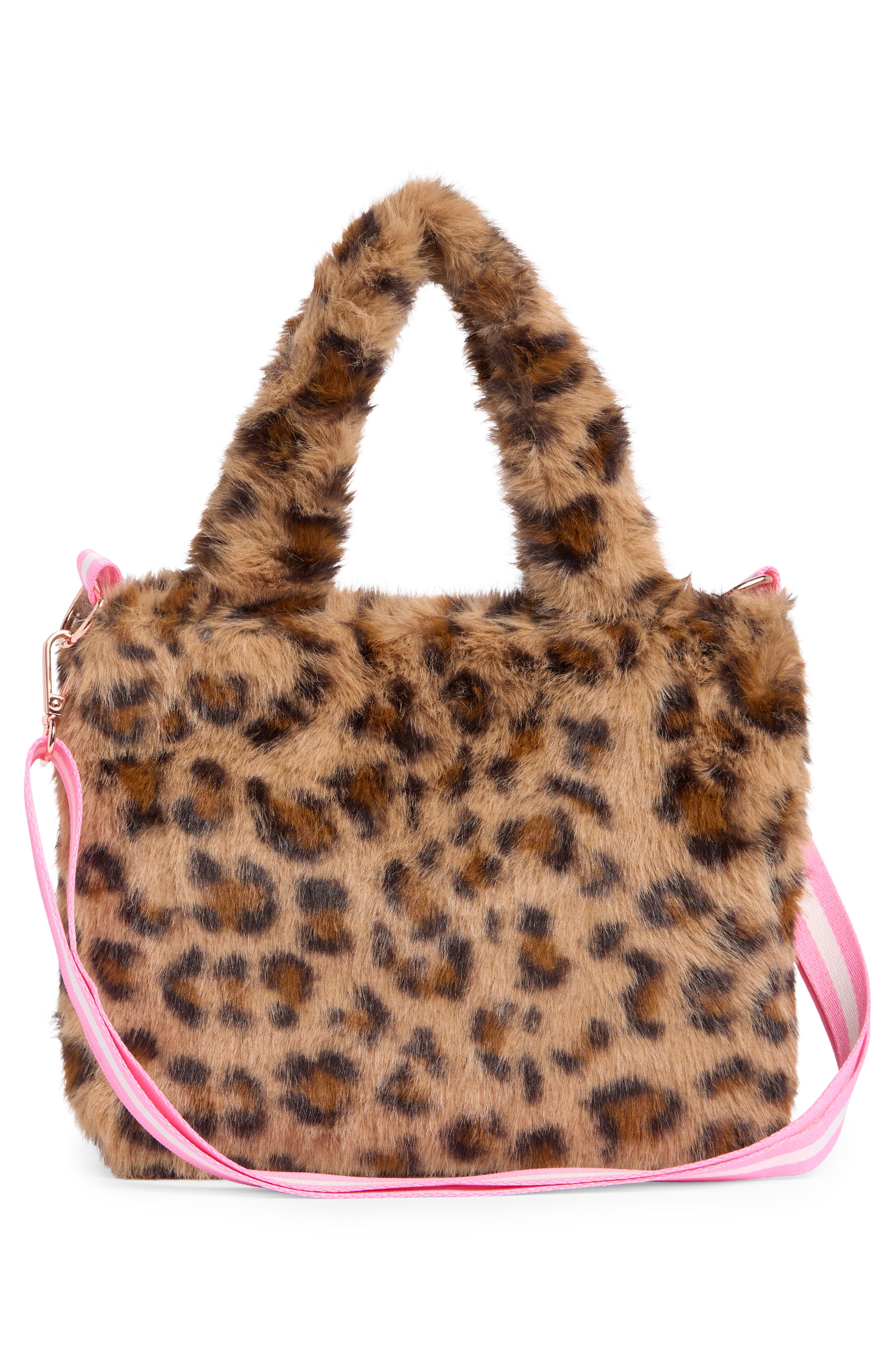 Piper & Jax Kids' Faux Fur Leopard Tote, Alternate, color, Brown