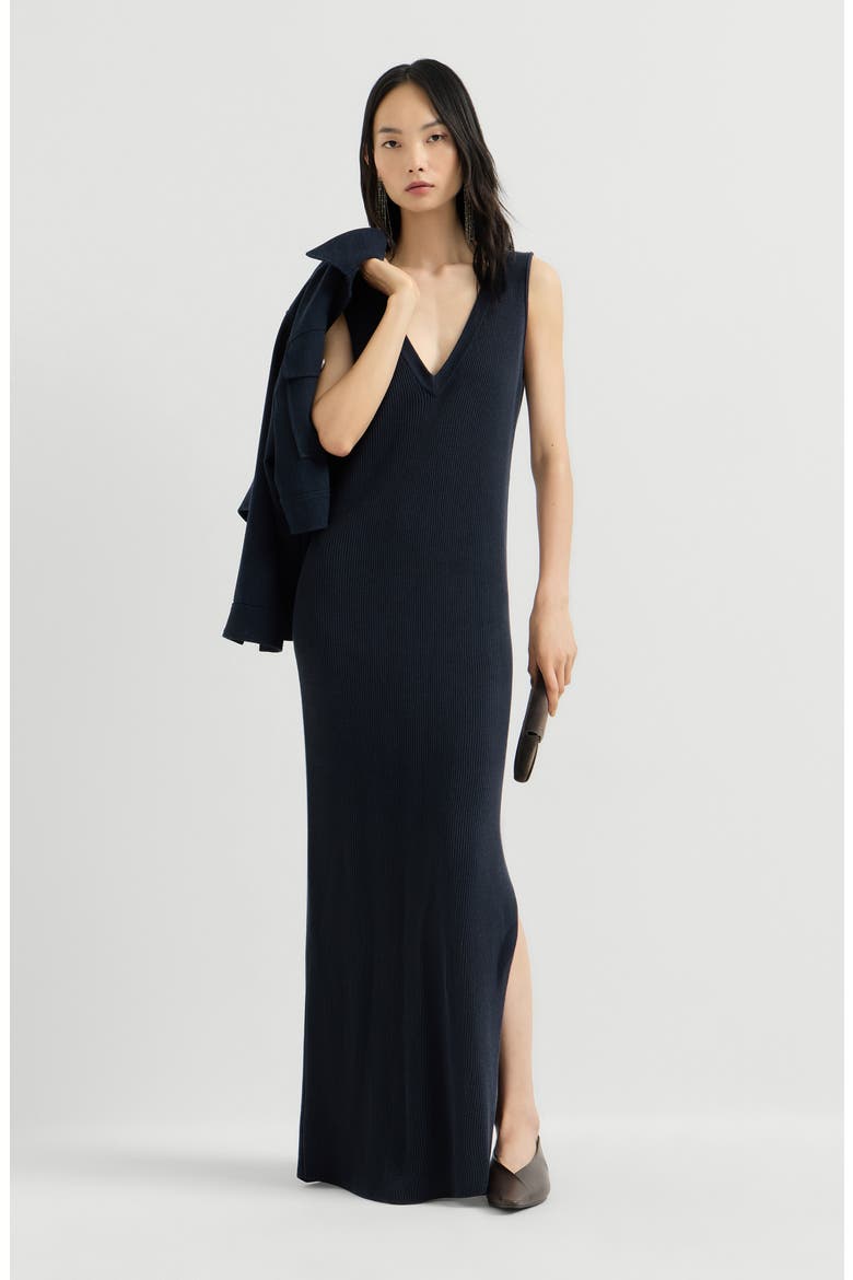Cotton rib knit dress with precious strap, Alternate, color, Blue