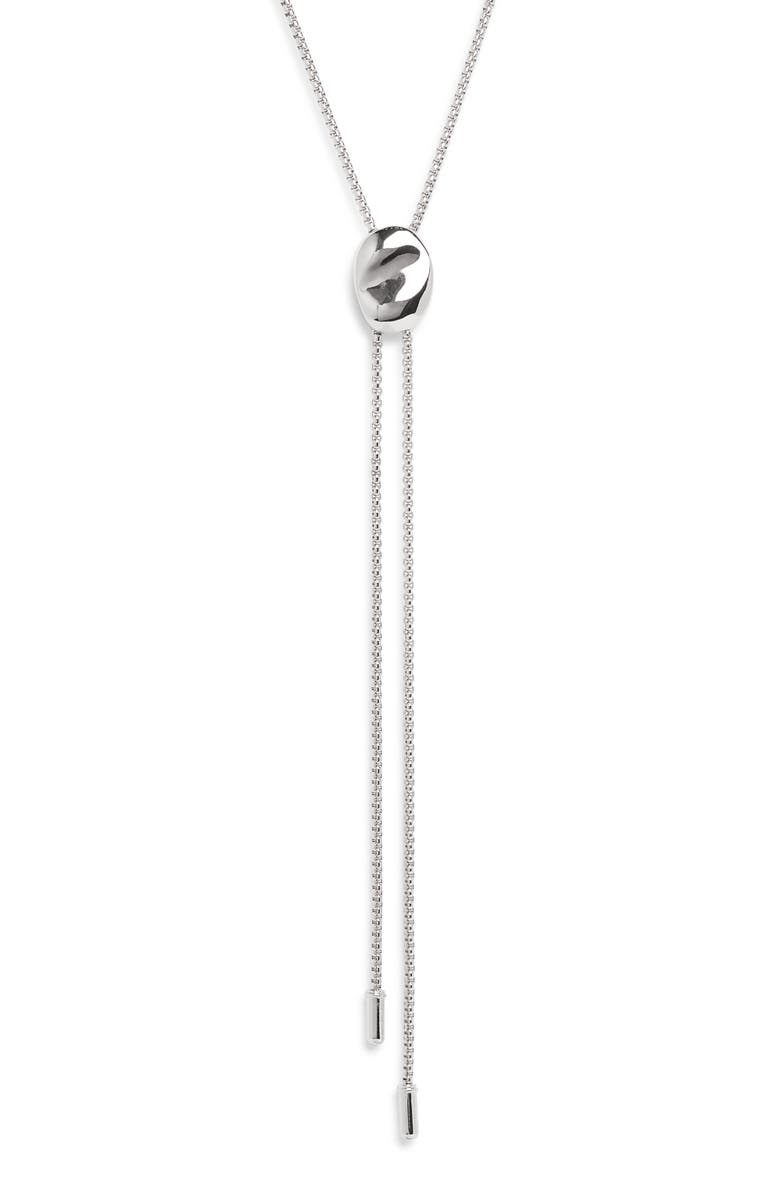 Open Edit Puffy Pebble Bolo Necklace, Alternate, color, Silver