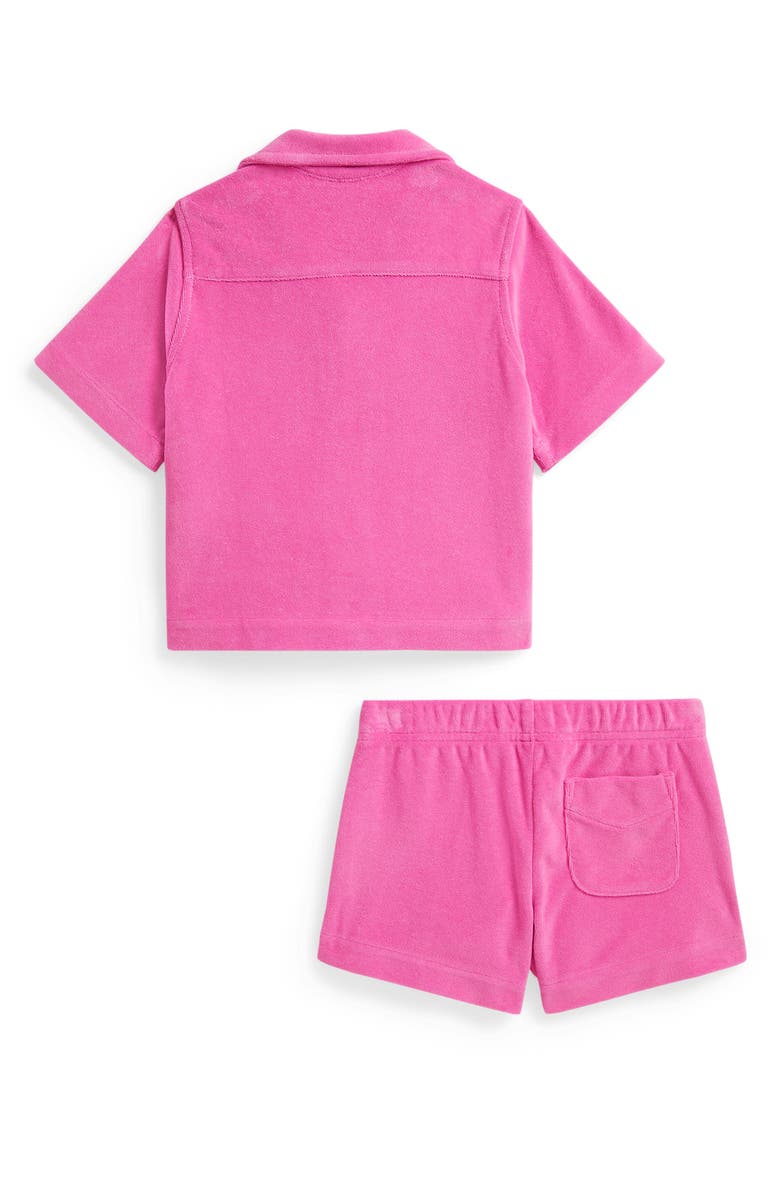 Polo Ralph Lauren Kids' French Terry Button-Up Shirt & Shorts Set, Alternate, color, Dahlia Pink