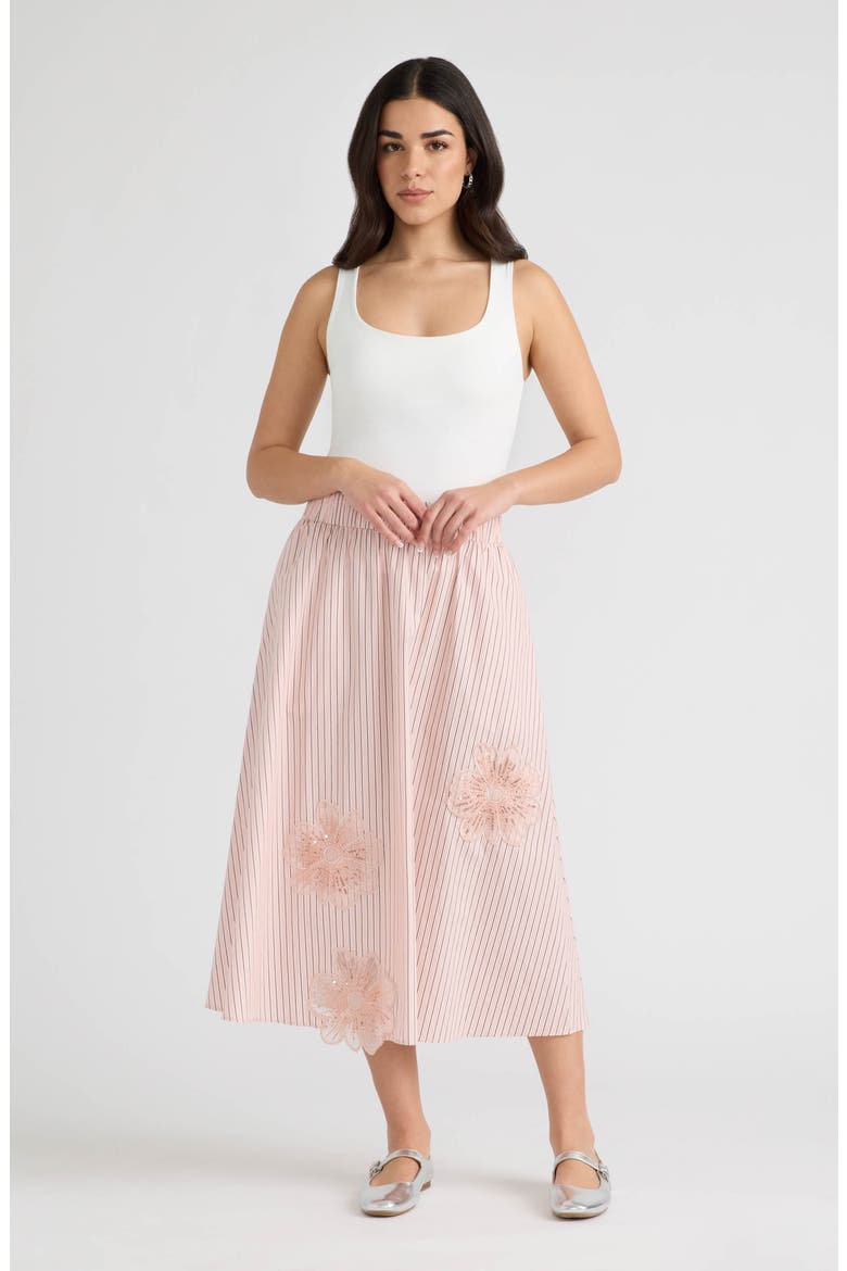 Appliqué Poplin Midi Skirt, Alternate, color, MULTI ROSE STRIPE