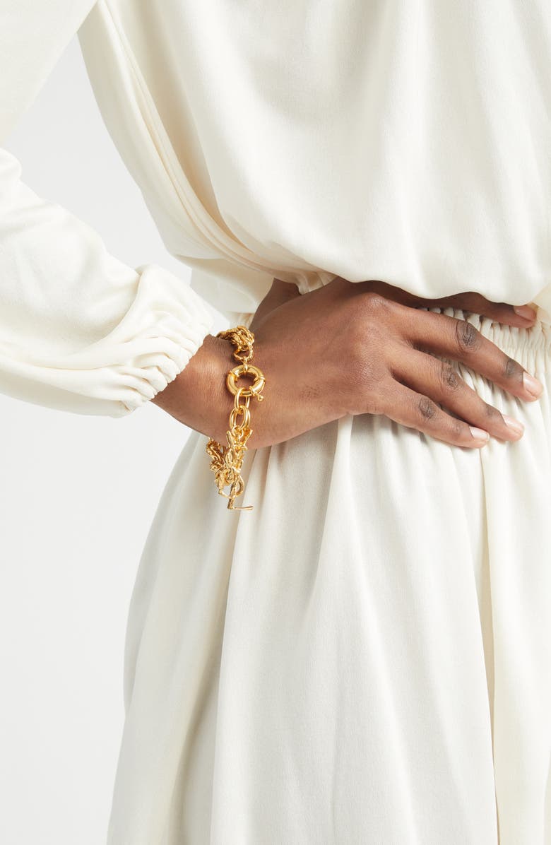 Saint Laurent Hammered YSL Chain Bracelet, Alternate, color, 