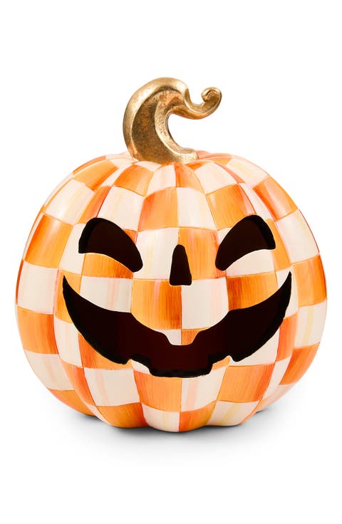 Small Orange Checked Illuminated Pumpkin