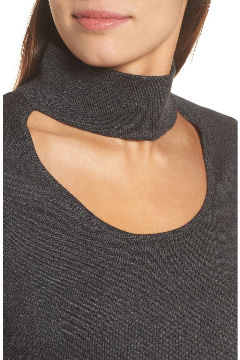 Bell Sleeve Choker Neck Sweater, Alternate, color, MEDIUM HEATHER GREY