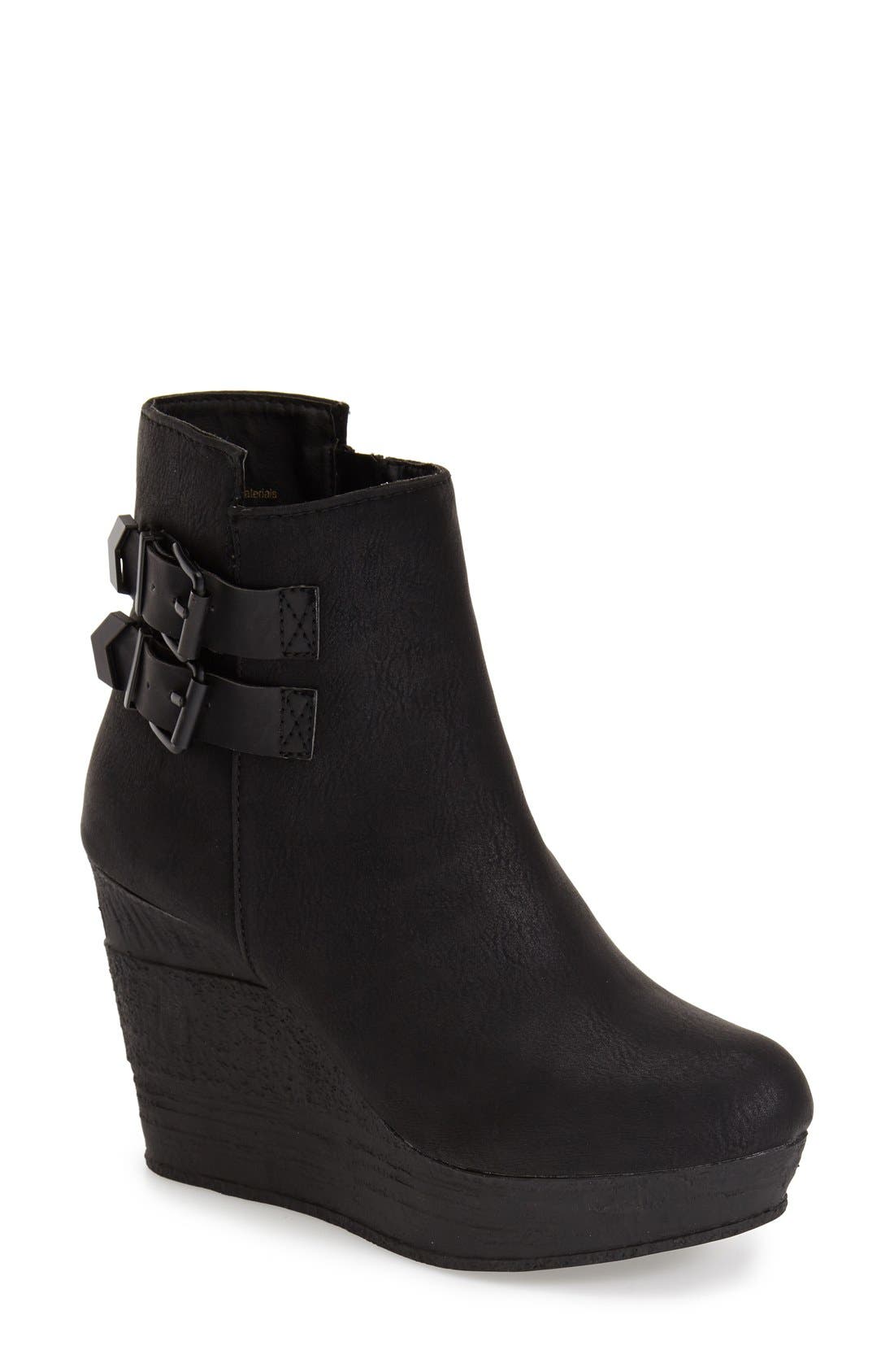 'Woodway' Wedge Bootie, Main, color, BLACK FAUX LEATHER