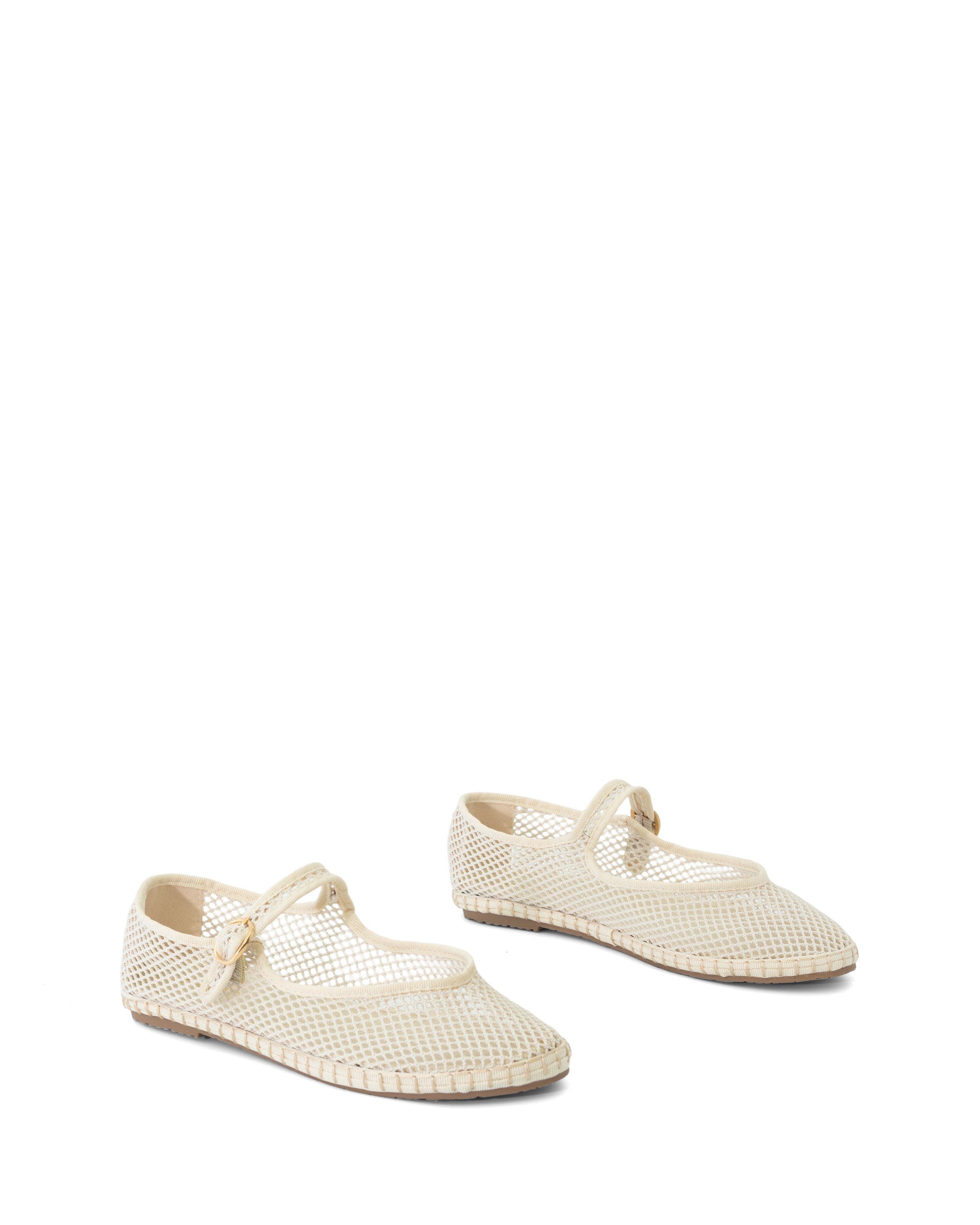 ALICANTE Round Toe mary jane ballet flats, Alternate, color, Off White Mesh