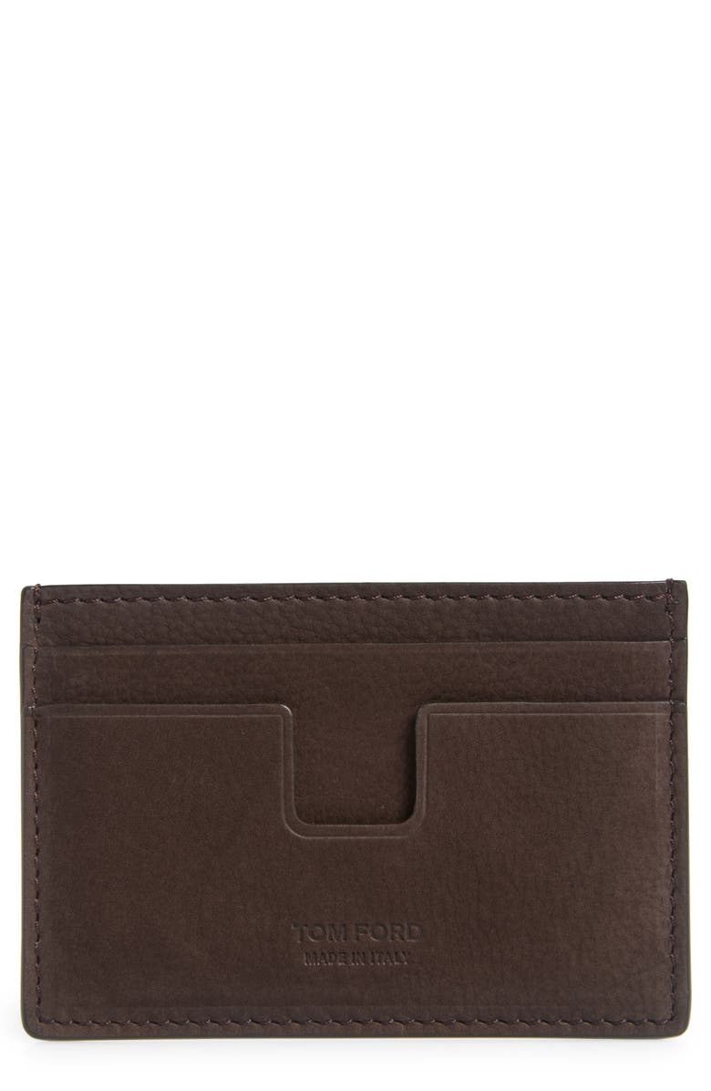 TOM FORD T-Line Nubuck Card Case, Main, color, 1B076 Deep Umber