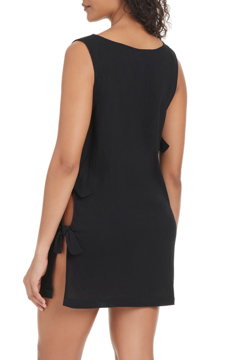 Side Tie Cotton Cover-Up Minidress, Alternate, color, BLACK