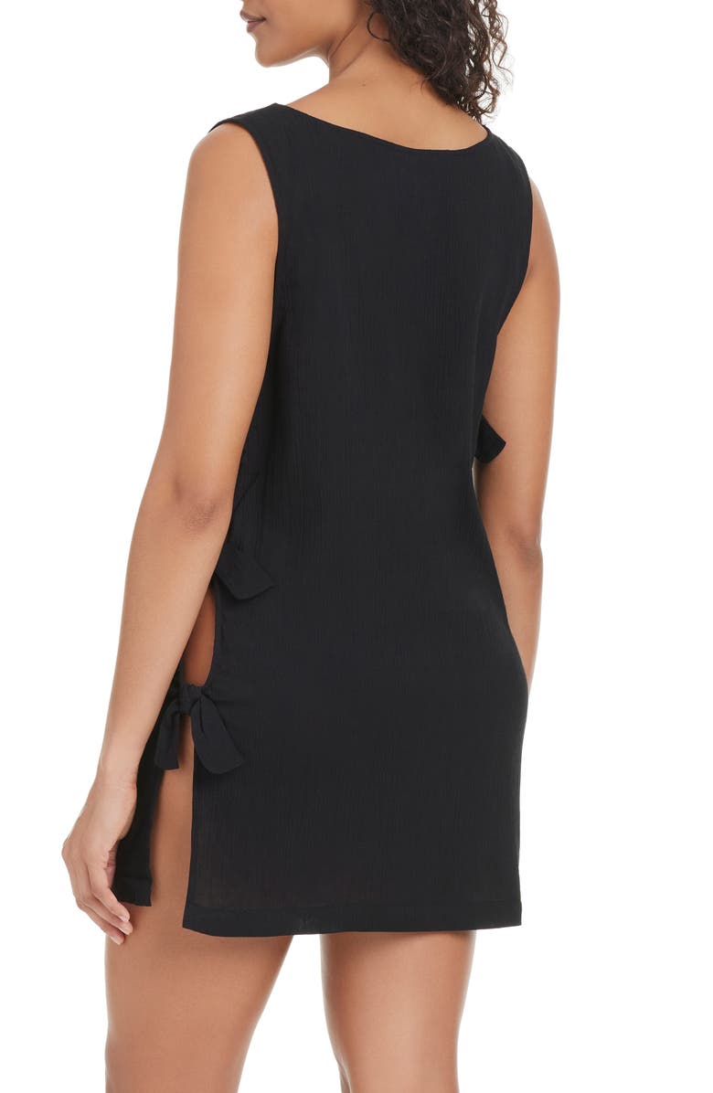 Sanctuary Side Tie Cotton Cover-Up Minidress, Alternate, color, Black