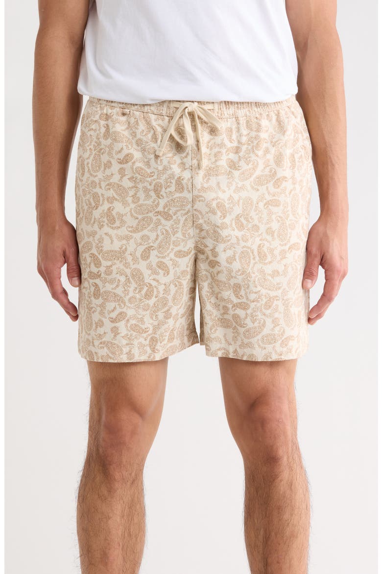 Paisley Print Cotton Drawstring Shorts, Main, color, CREAM
