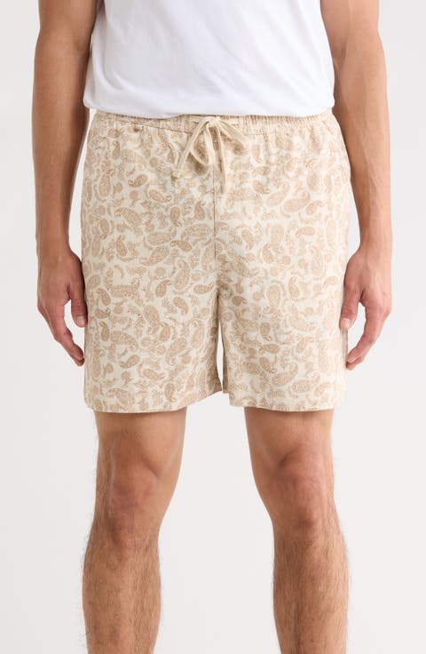 Paisley Print Cotton Drawstring Shorts