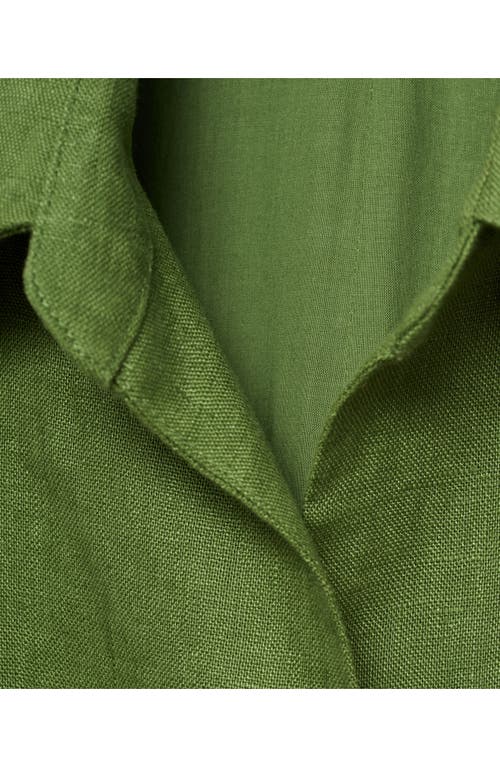 Shop Mango Belted Linen Jumpsuit In Green