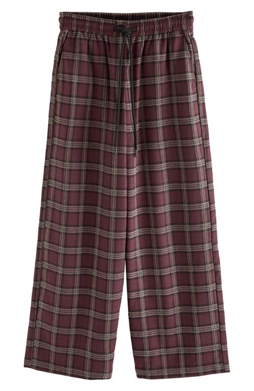 Next Check Plaid Wide Leg Drawstring Pants In Burgundy