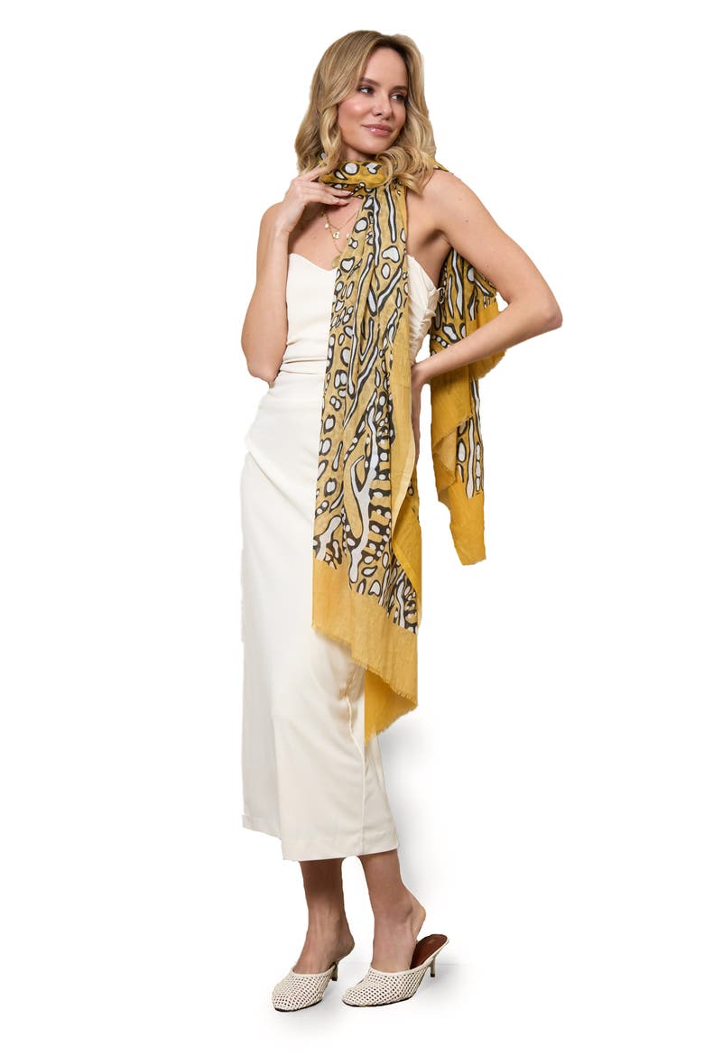 Animal Print Cotton Scarf, Alternate, color, MUSTARD