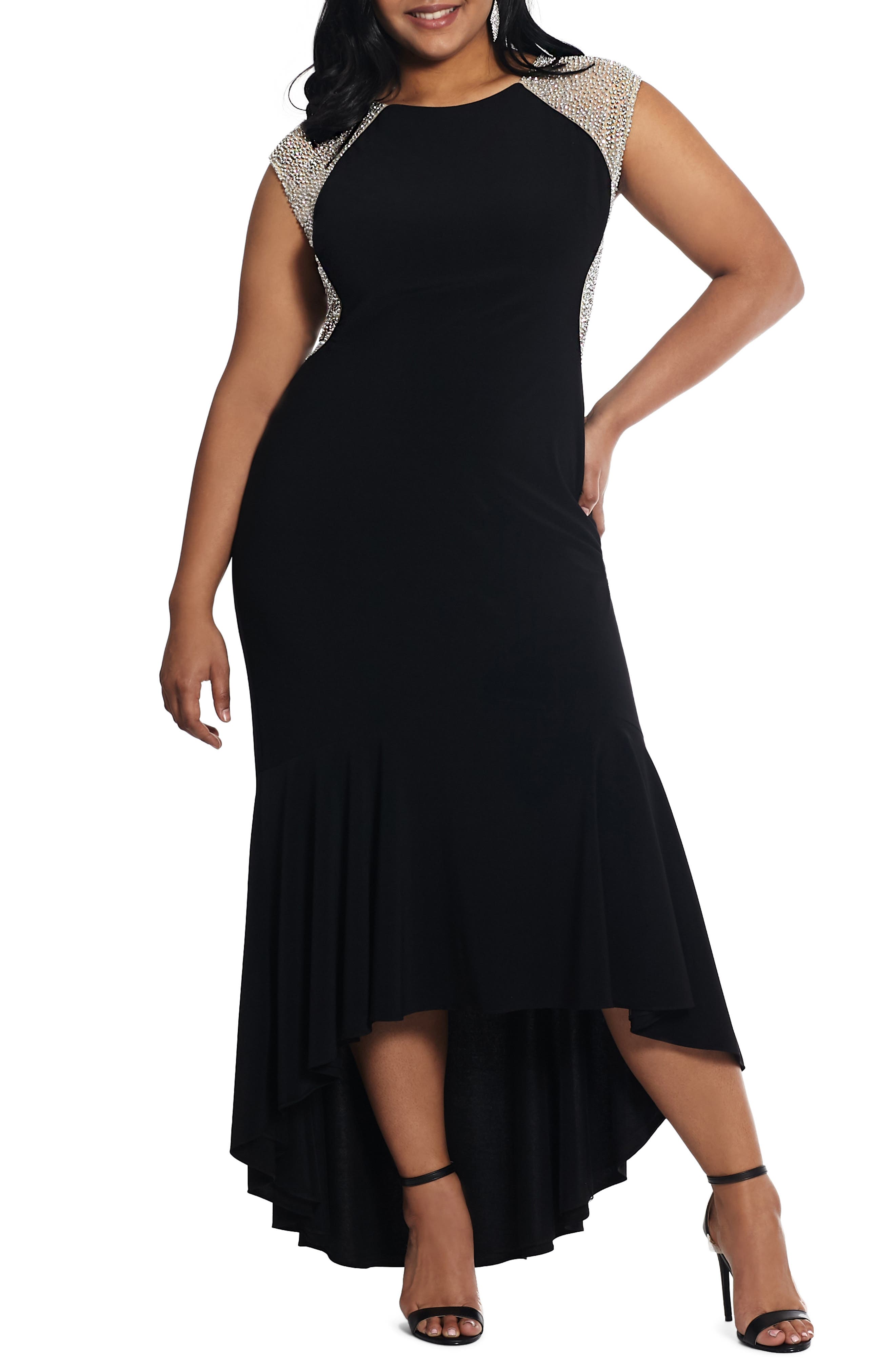 xscape caviar beaded dress Evenings Xscape Bead High/Low Gown (Women) Black Ribbed Knit Contrast SCH004196_B_XXL Color/Fabric:IVORY/NAIA HEAVY STRETCH SATIN From Xscape