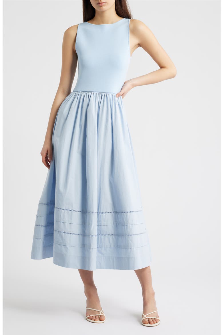 Sleeveless Mixed Media Midi Dress, Main, color, LIGHT BLUE