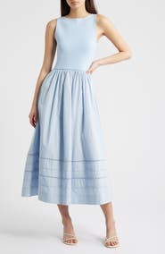MOON RIVER Sleeveless Mixed Media Midi Dress