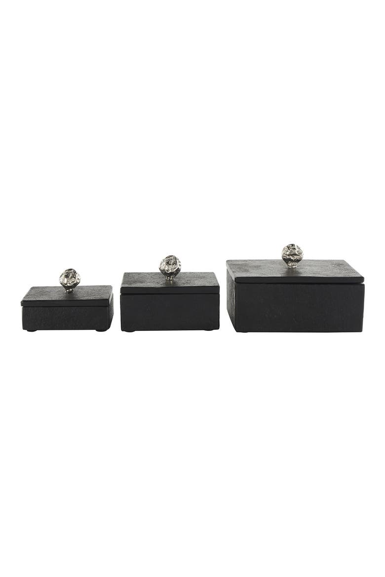 Contemporary Set of 3 Decorative Marble Boxes, Main, color, BLACK