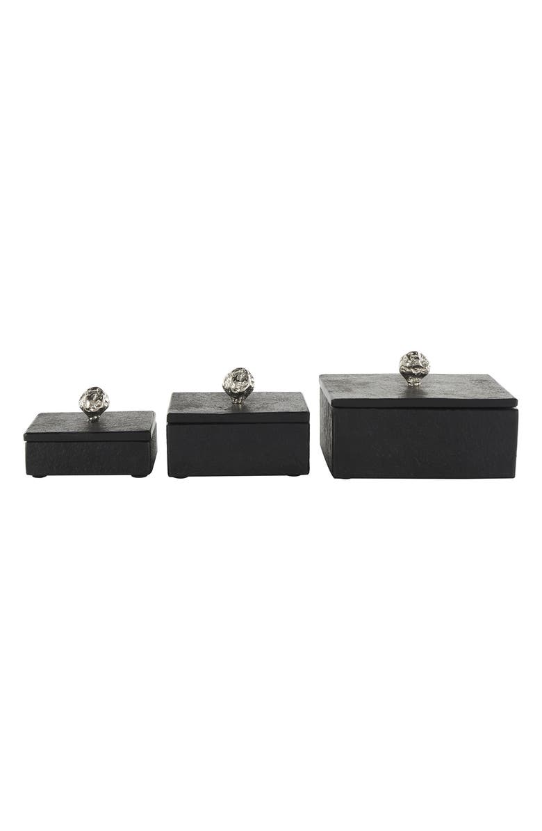 UMA Contemporary Set of 3 Decorative Marble Boxes, Main, color, Black