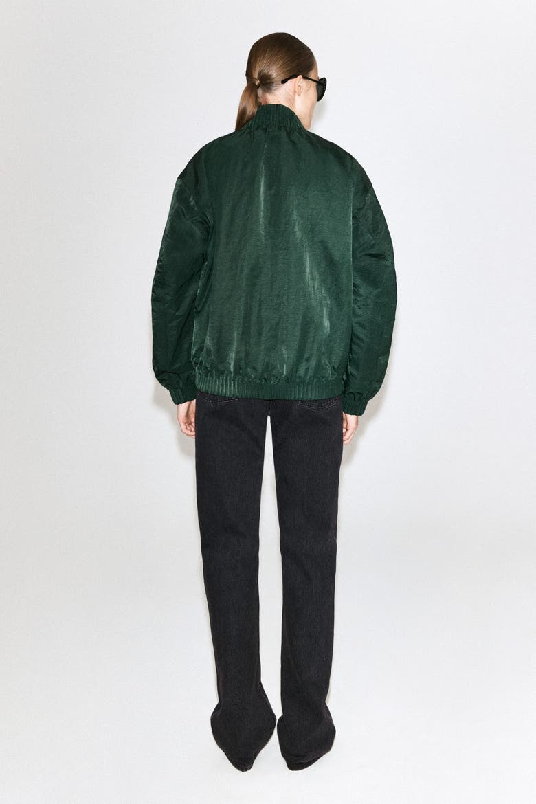 Gathered Nylon Bomber Jacket, Alternate, color, DARK GREEN